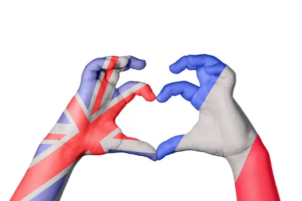 Reino Unido França Coração Gesto Mão Fazendo Coração Clipping Path — Fotografia de Stock