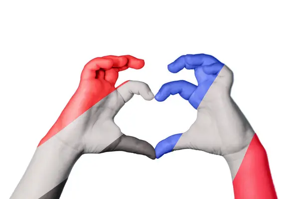 Yemen France Heart Hand Gesture Making Heart Clipping Path — Stock Photo, Image