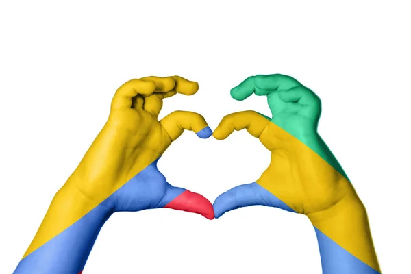 Colombia Gabon Hjärta Hand Gest Att Göra Hjärta Klippning Väg — Stockfoto
