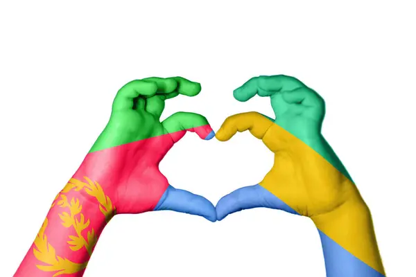 Eritrea Gabon Hjärta Hand Gest Att Göra Hjärta Klippning Vägen — Stockfoto