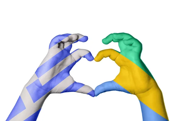 Řecko Gabon Heart Ruční Gesto Tvorby Srdce Ořezávání Stezka — Stock fotografie