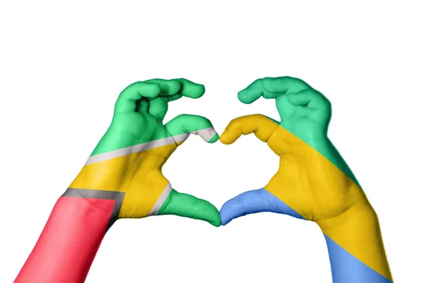 Guyana Gabon Heart Hand Gest Att Göra Hjärta Klippning Vägen — Stockfoto