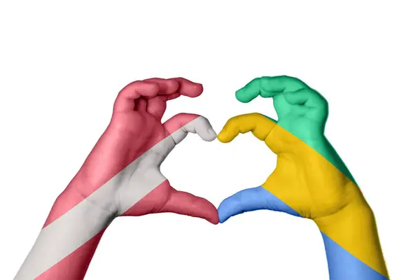 Latvia Gabon Heart Hand Gesture Making Heart Clipping Path — Stock Photo, Image