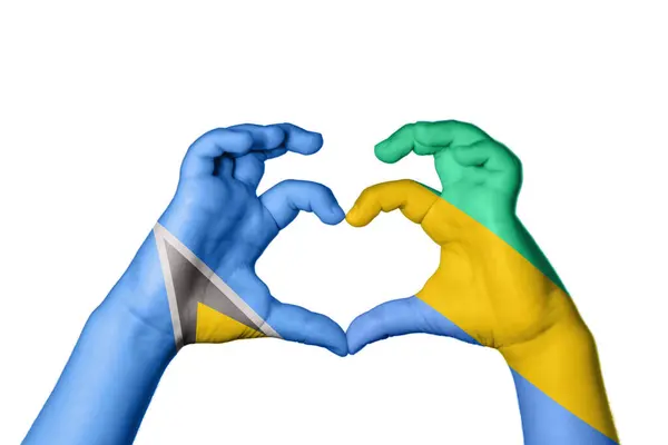 圣卢西亚加蓬心脏 手举着手制造心脏 收割路径 — 图库照片
