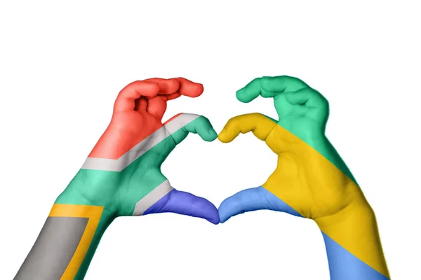 South Africa Gabon Heart Hand Gesture Making Heart Clipping Path — Stock Photo, Image