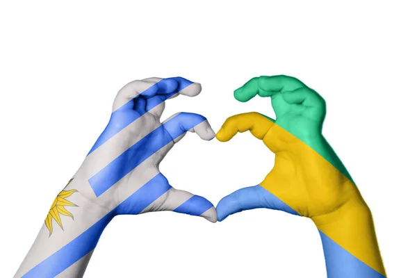 Uruguay Gabon Heart Hand Gesture Making Heart Clipping Path — Stock Photo, Image
