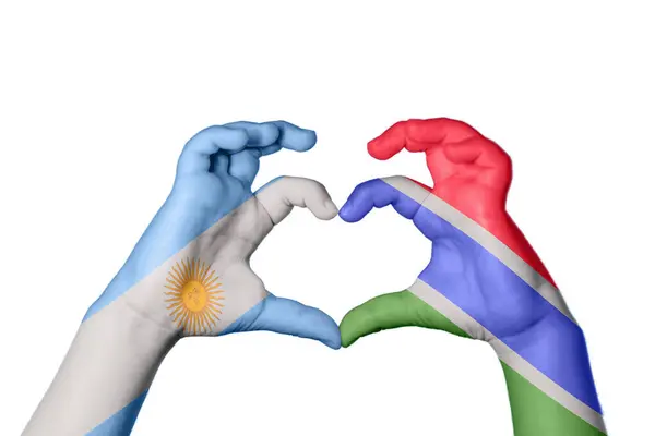 Argentina Gambia Heart Hand Gest Att Göra Hjärta Klippning Path — Stockfoto