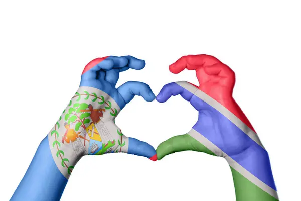 Μπελίζ Γκάμπια Καρδιά Χέρι Χειρονομία Κάνοντας Καρδιά Ψαλίδισμα Διαδρομή — Φωτογραφία Αρχείου