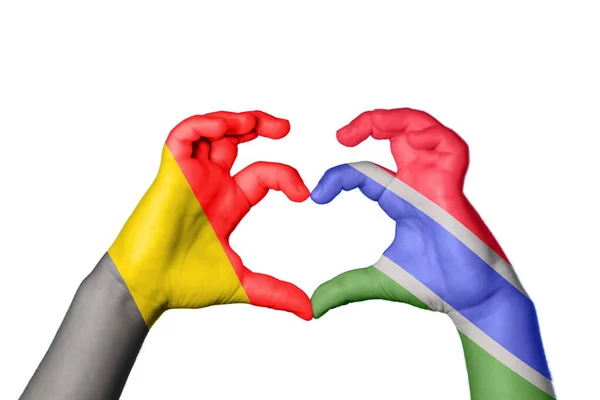 Belgium Gambia Heart Hand Gesture Making Heart Clipping Path — Stock Photo, Image