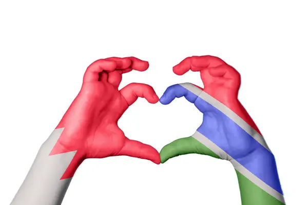 Bahrain Gambia Heart Hand Gesture Making Heart Clipping Path — Stock Photo, Image