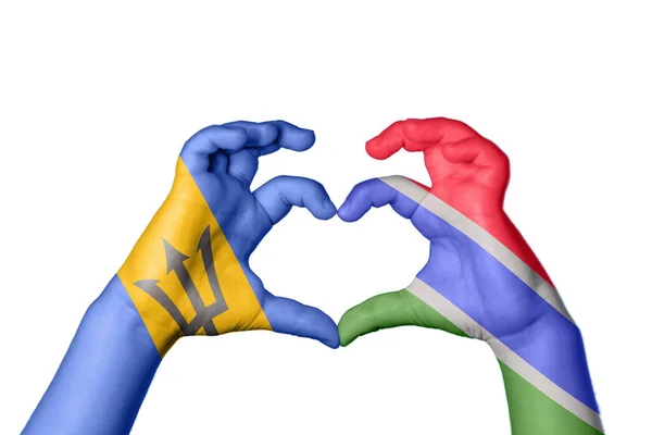 Μπαρμπάντος Γκάμπια Καρδιά Χέρι Χειρονομία Κάνοντας Καρδιά Ψαλίδισμα Μονοπάτι — Φωτογραφία Αρχείου