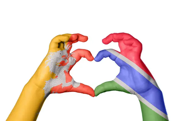 Bhután Gambia Szív Kézmozdulat Készítés Szív Vágás — Stock Fotó