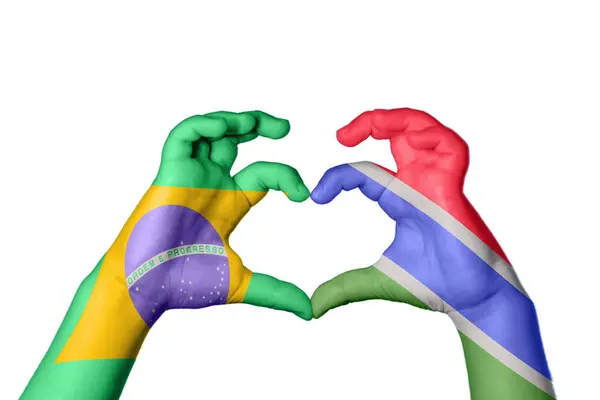 Brasilien Gambia Herz Handgeste Die Herz Macht Clipping Path — Stockfoto