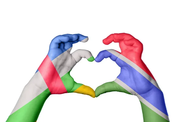 Central African Republic Gambia Heart Hand Gesture Making Heart Clipping — Stock Photo, Image