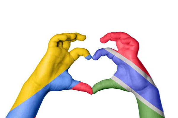 Colombia Gambia Heart Hand Gesture Making Heart Clipping Path — Stock Photo, Image