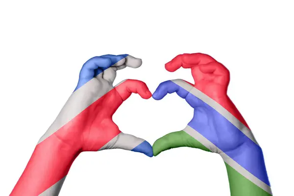 Costa Rica Gambia Heart Hand Gesture Making Heart Clipping Path — Stock Photo, Image
