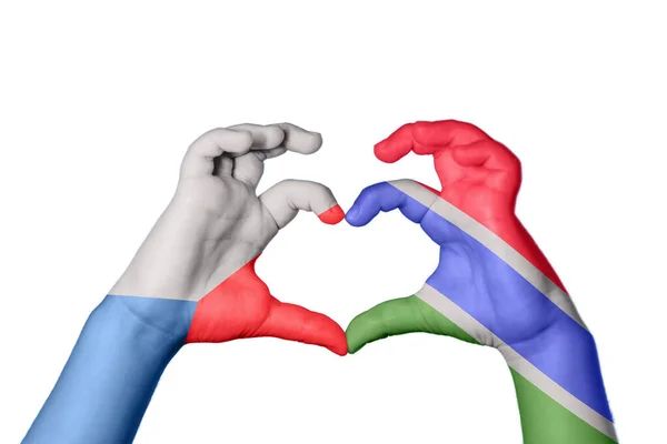 République Tchèque Gambie Coeur Geste Main Faisant Coeur Sentier Coupe — Photo