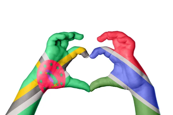 Dominica Gambia Heart Hand Gesture Making Heart Clipping Path — Stock Photo, Image