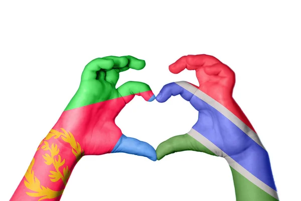 Eritreia Gâmbia Coração Mão Gesto Fazendo Coração Clipping Path — Fotografia de Stock