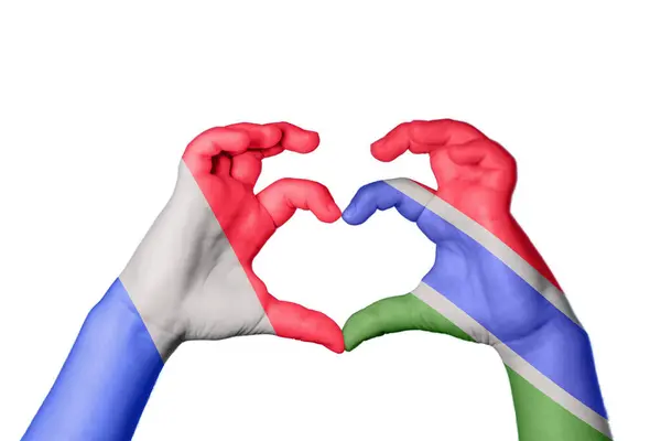 Frankrike Gambia Heart Hand Gest Att Göra Hjärta Klippning Vägen — Stockfoto