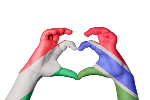 Hungary Gambia Heart Hand Gesture Making Heart Clipping Path — Stock Photo, Image