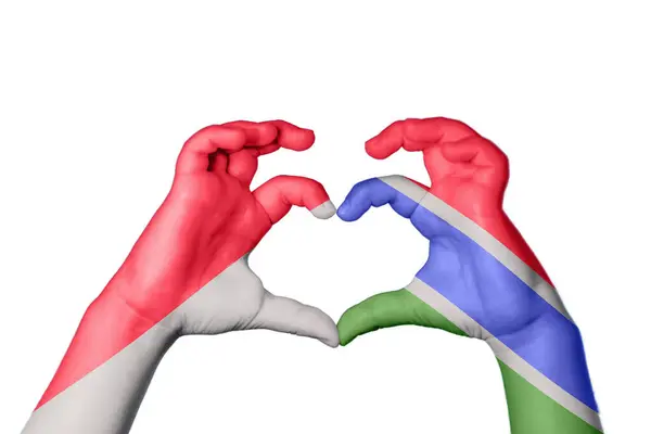 Indonesia Gambia Heart Hand Gesture Making Heart Clipping Path — Stock Photo, Image