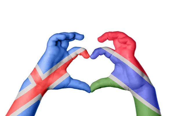 Iceland Gambia Heart Hand Gesture Making Heart Clipping Path — Stock Photo, Image