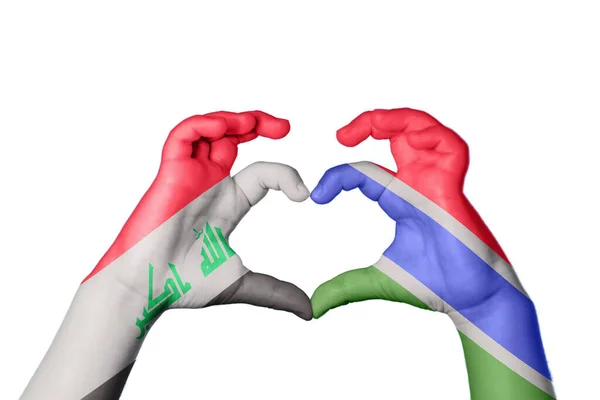 Iraq Gambia Heart Hand Gesture Making Heart Clipping Path — Stock Photo, Image