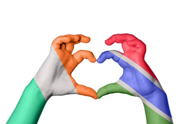 Írország Gambia Heart Kéz Gesztus Készítő Szív Vágás Path — Stock Fotó