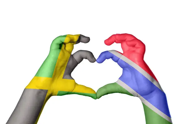 Jamaïque Gambie Coeur Geste Main Faisant Coeur Sentier Coupe — Photo