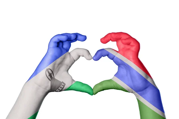 Lesotho Gambia Heart Ruční Gesto Srdce Střih Stezka — Stock fotografie