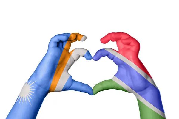 Marshall Islands Gambia Heart Hand Gesture Making Heart Clipping Path — Stock Photo, Image