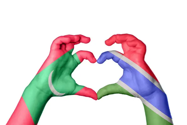 Maldives Gambia Heart Hand Gesture Making Heart Clipping Path — Stock Photo, Image