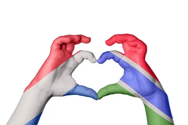 Hollandia Gambia Heart Kézmozdulatok Készítése Szív Vágási Útvonal — Stock Fotó