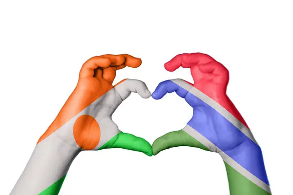Νίγηρας Γκάμπια Καρδιά Χέρι Χειρονομία Κάνοντας Καρδιά Ψαλίδισμα Μονοπάτι — Φωτογραφία Αρχείου