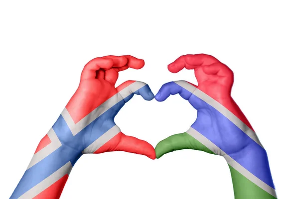Norge Gambia Heart Hand Gest Att Göra Hjärta Klippning Vägen — Stockfoto
