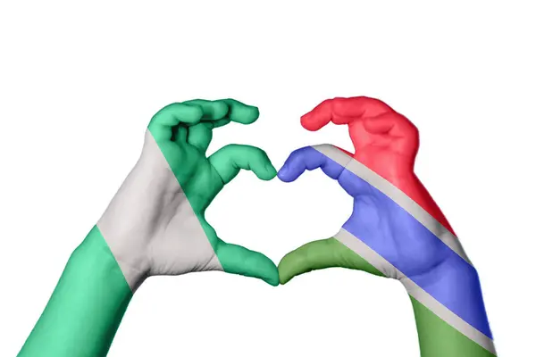 Nigeria Gambia Heart Hand Gesture Making Heart Clipping Path — Stock Photo, Image