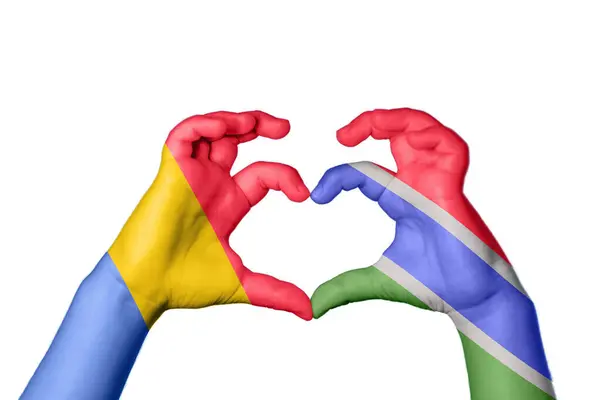 Romania Gambia Heart Hand Gesture Making Heart Clipping Path — Stock Photo, Image
