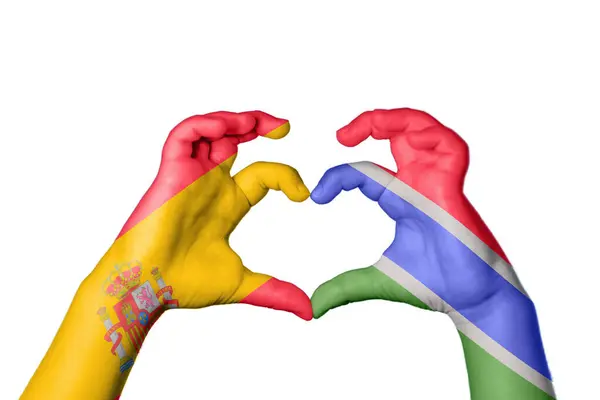 Spain Gambia Heart Hand Gesture Making Heart Clipping Path — Stock Photo, Image
