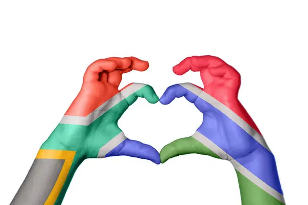 South Africa Gambia Heart Hand Gesture Making Heart Clipping Path — Stock Photo, Image