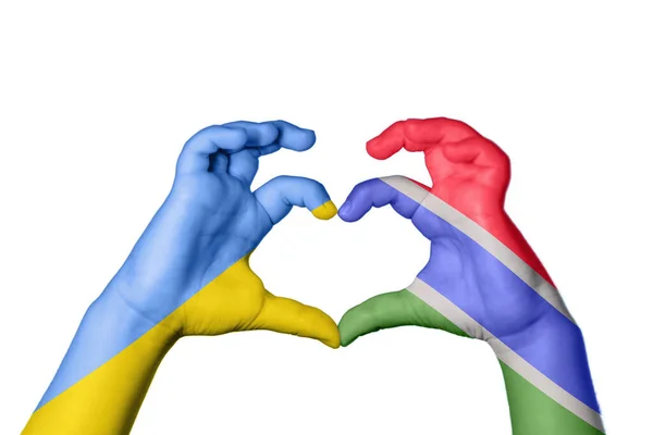 Ukraine Gambia Heart Hand Gesture Making Heart Clipping Path — Stock Photo, Image