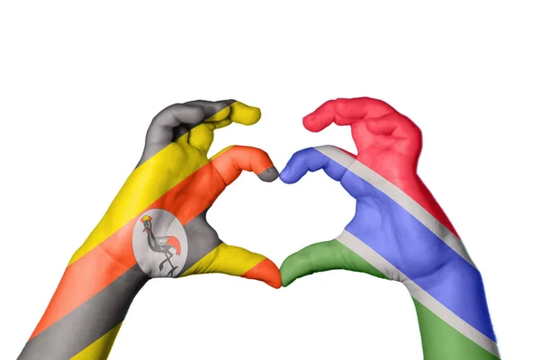 Uganda Gambia Heart Hand Gesture Making Heart Clipping Path — Stock Photo, Image