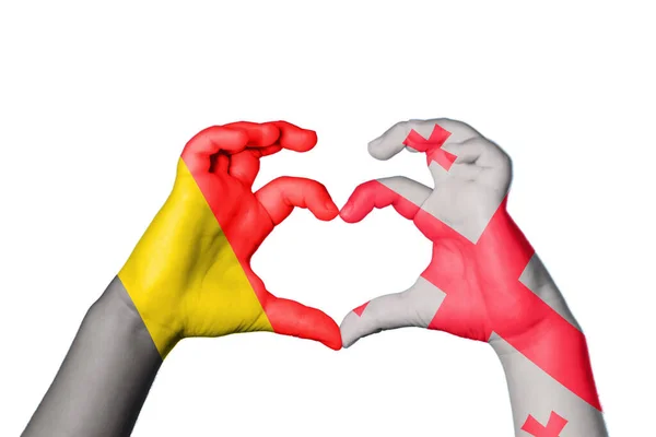 Belgien Georgien Herz Handgeste Macht Herz Clipping Path — Stockfoto