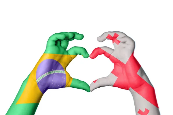 Brazilië Georgië Hart Hand Gebaar Maken Hart Knippen Pad — Stockfoto