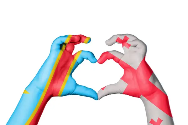 Democratic Republic Congo Georgia Heart Hand Gesture Making Heart Clipping — Stock Photo, Image