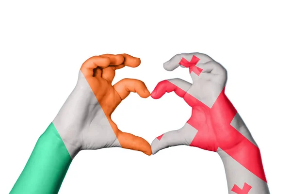 Ireland Georgia Heart Hand Gesture Making Heart Clipping Path — Stock Photo, Image