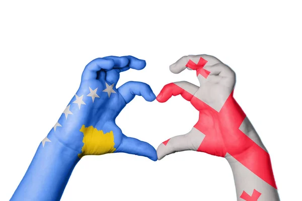 Kosovo Georgia Heart Hand Gesture Making Heart Clipping Path — Stock Photo, Image
