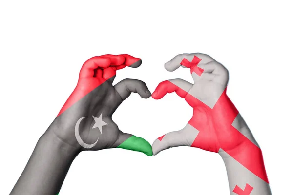 Libya Georgia Heart Hand Gesture Making Heart Clipping Path — Stock Photo, Image