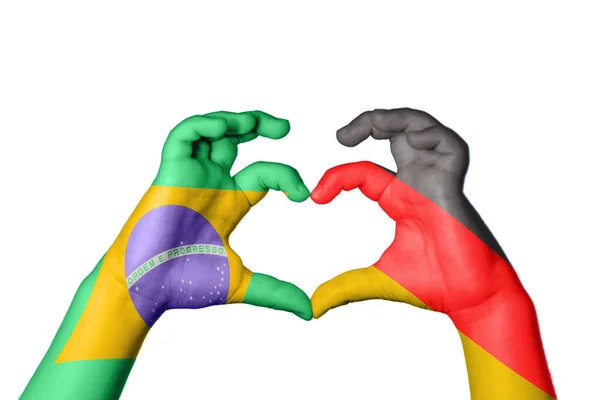 Brazílie Německo Srdce Ruční Gesto Dělat Srdce Ořezávání Stezka — Stock fotografie