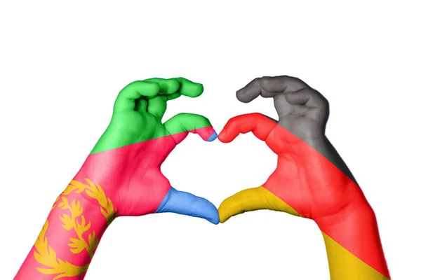 Eritrea Tyskland Hjärta Hand Gest Att Göra Hjärta Klippning Vägen — Stockfoto